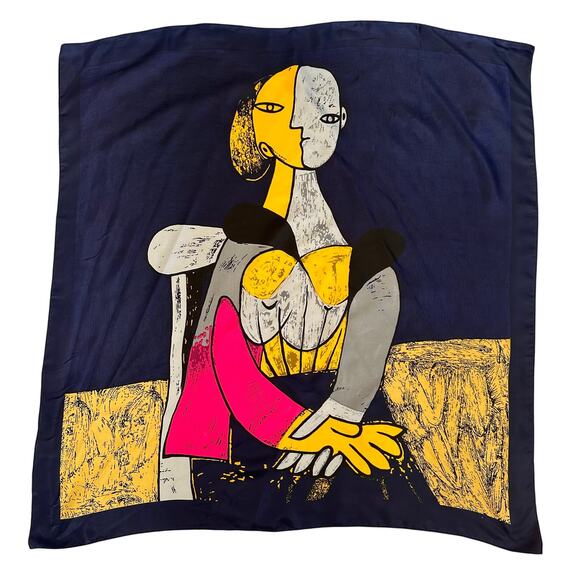Picasso Signed Scarf Silk Large Square Art France Royal Electric Multicolored - Picture 1 of 8